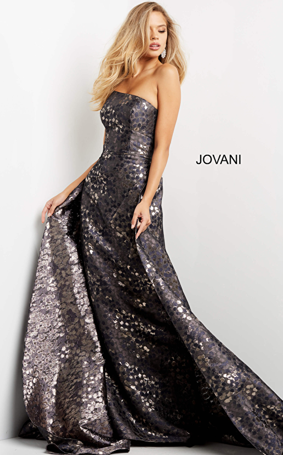 Jovani 06255 Grey Brown Strapless Fitted Evening Dress